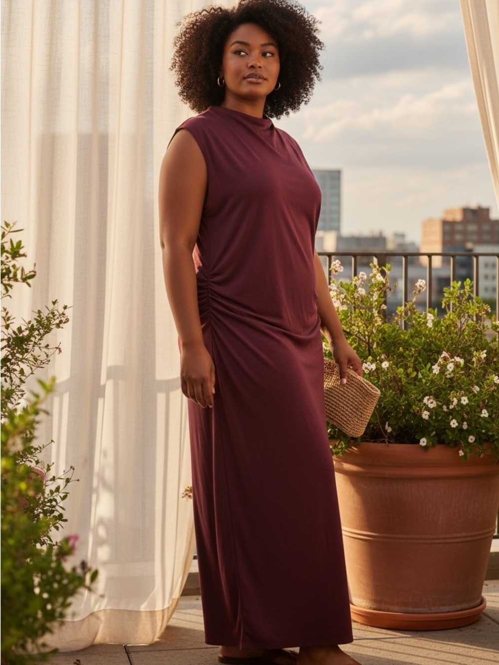 Old Navy Sleeveless Maxi Dress in Burgundy with Side Ruching